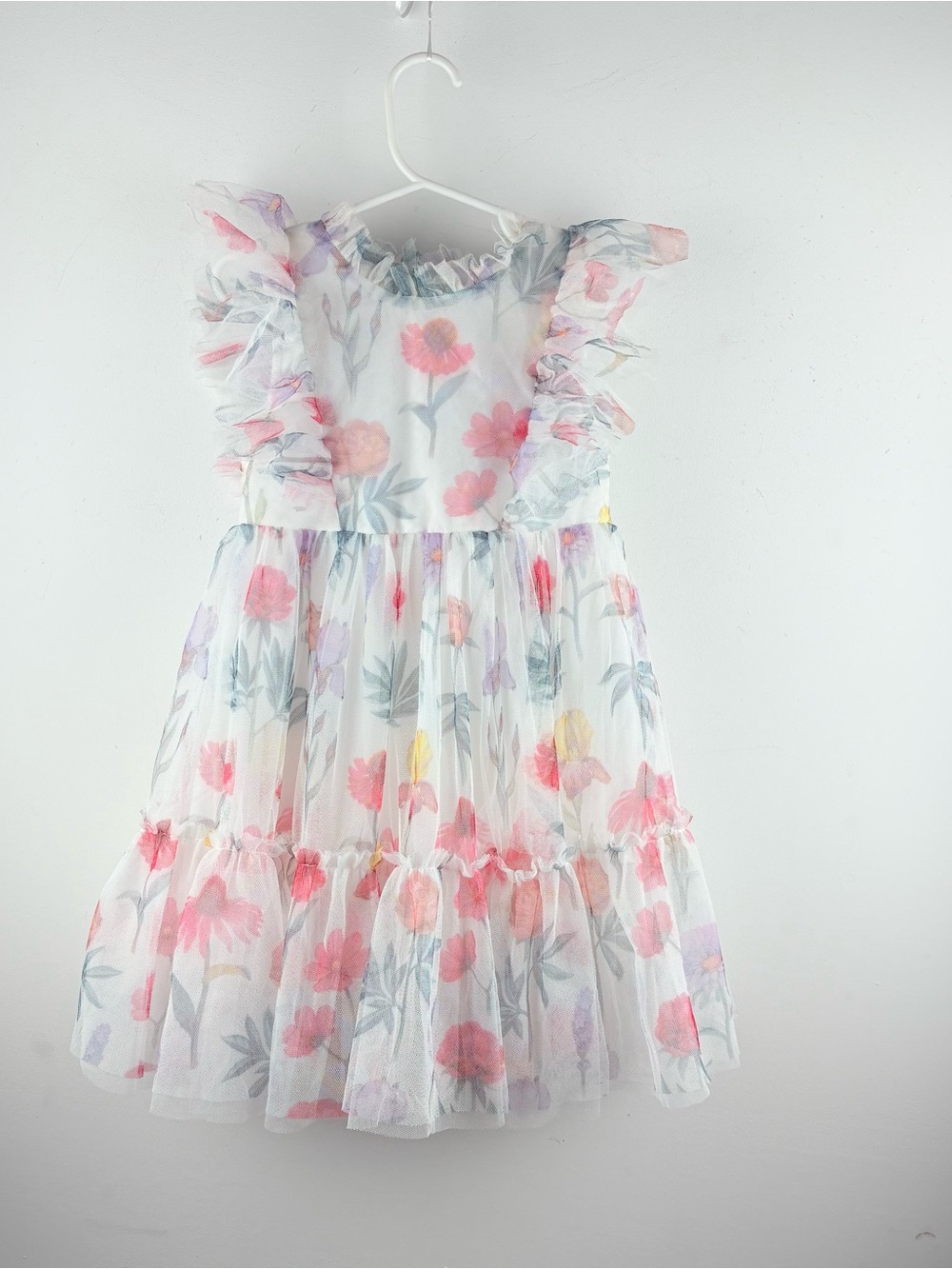 Girls Floral Print Mesh Tulle Princess Dress *Size 4 Wedding Flower Girl Party - Picture 2 of 7